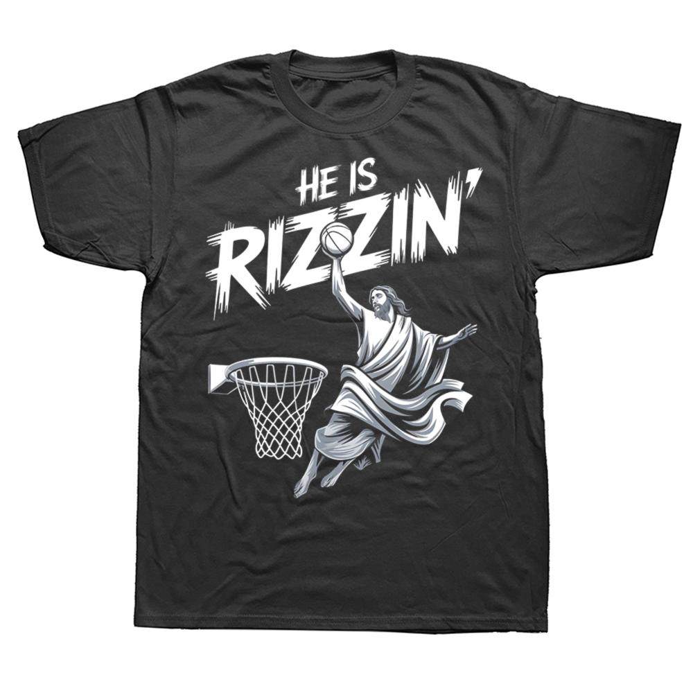 He Is Rizzin Funny Jesus Basketball Meme Graphic Tshirts Men Womens Fashion Casual Tshirt 100 Cotton Loose Oversized T Shirt