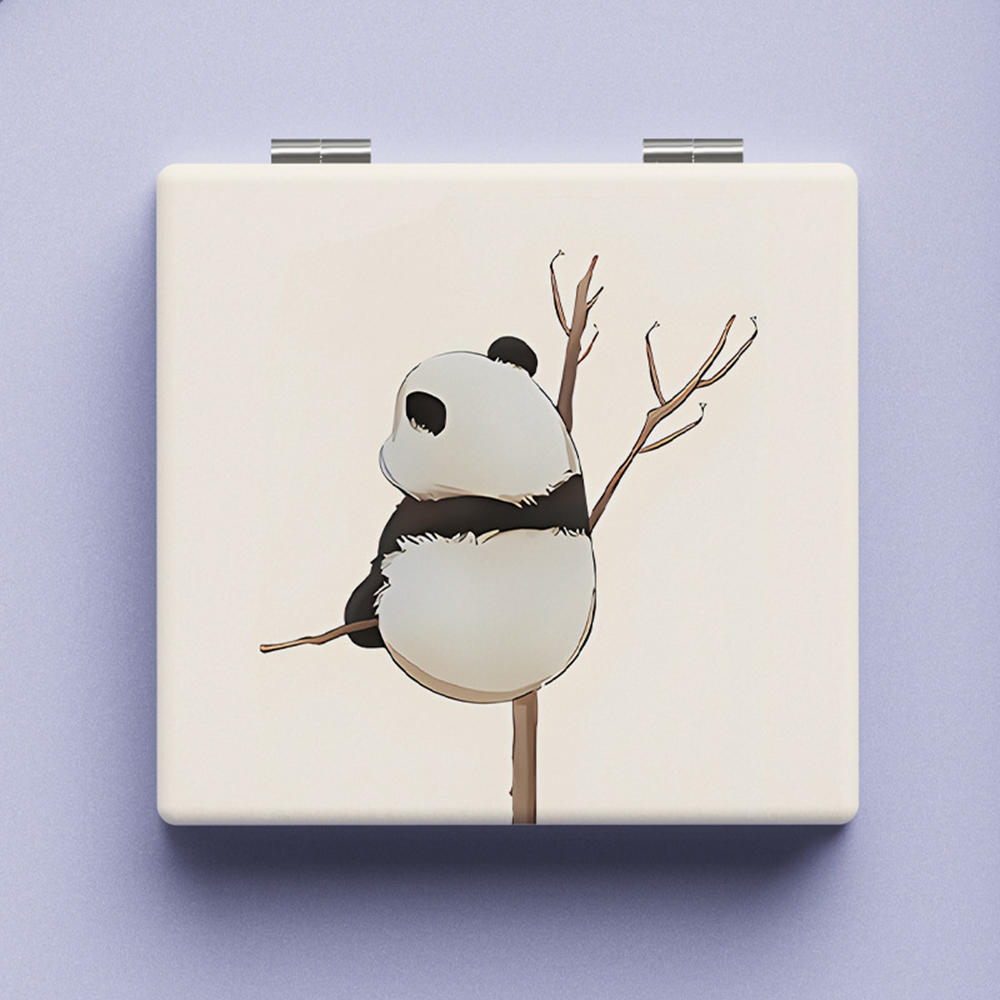 Panda Pattern Makeup Mirror 2x Magnifying Cosmetic Mirror Portable Women Folding Double-Sided Small Mirror Beauty Tools