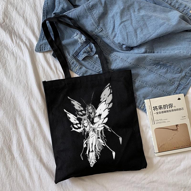 Japanese Vintage Ins Gothic Anime Print Canvas Bag Y2k Fashion Punk Women Shoulder Bag Casual Large-capacity Female Shopper Bags