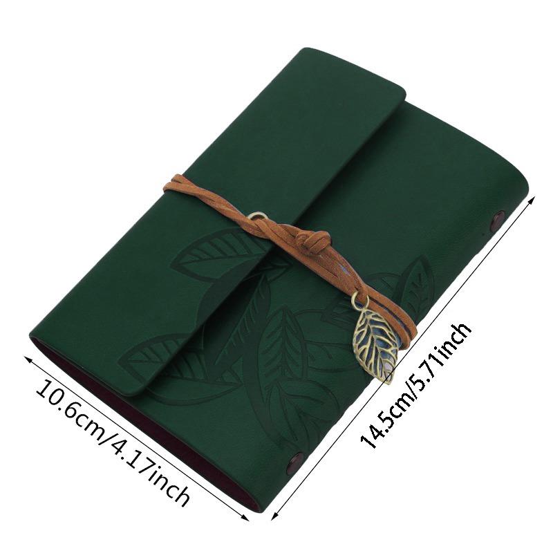 Women Men Vintage Travel Writing Journal Notebook Refillable PU Leather Diary Books with Leaf Pendant Strap