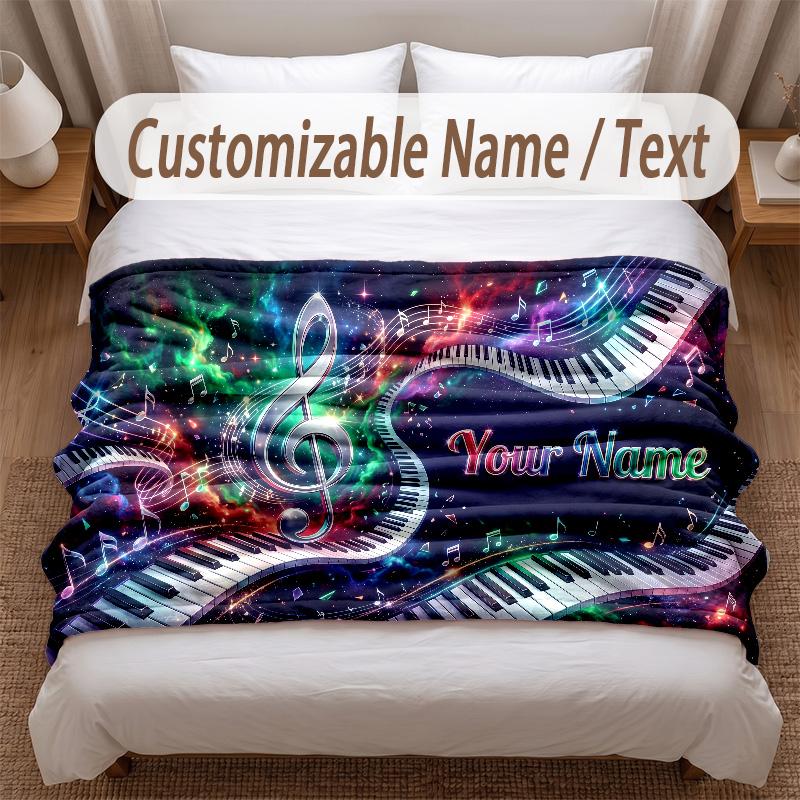 Music General Theme Soft Blanket Personalized Custom Name Text Print Warm Blanket Home Sofa Bedroom Decor