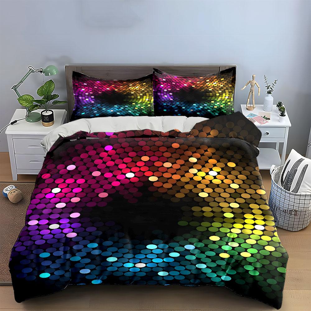 Colorful Circular Dot Design Bedding Duvet Cover Set  (1*Duvet Cover 2*Pillowcases, without duvet insert)