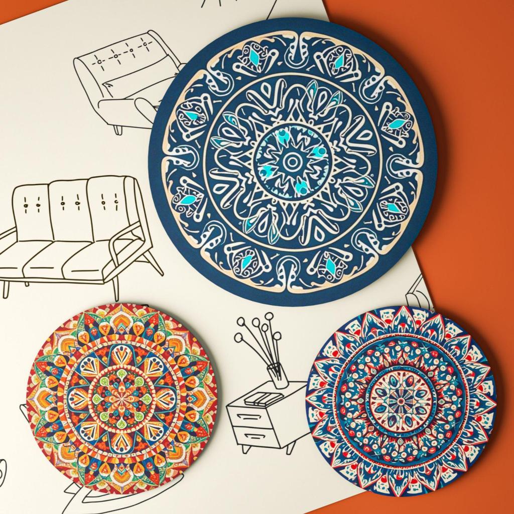 Bohemisch-Nordischer Runder Hitzebeständiger Anti-Rutsch-Tischuntersetzer mit Wasseraufnahme