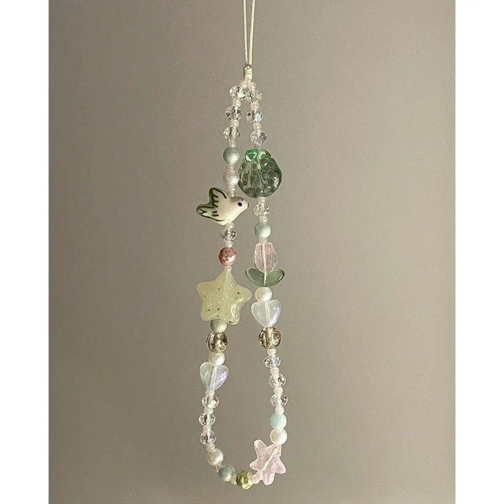 Summer Bling Phone Strap Lanyard Pigeon Bead DIY Key Chain Pendant For iPhone 13Mini Vivo Oppo Books Cute Flower Case
