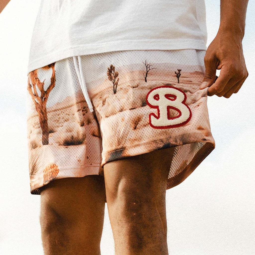 Trendy Brand Men's Quick-Dry Mesh Shorts - American Summer Style for Outdoor Sports & Beach