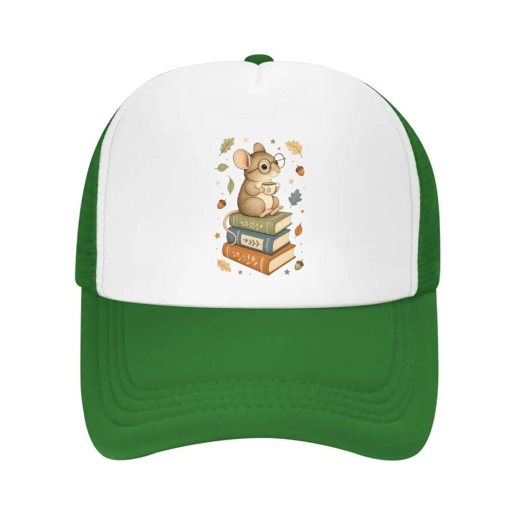 Whimsical Forest Mouse Study Time Mesh Baseball Cap Casual Hat Outdoor For Womens Unisex FeUnisex