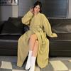 Women's Long-Sleeve Coral Fleece Mid-Length Nightdress Bathrobe - Autumn/Winter Solid Color, Loose Fit.