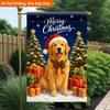 2D Flat, 2D Flat Printing Garden Flag 1pc, Golden Retriever Celebrating Christmas Durable Single-Sided Print Yard Flag, Garden & Home Holiday Decorati