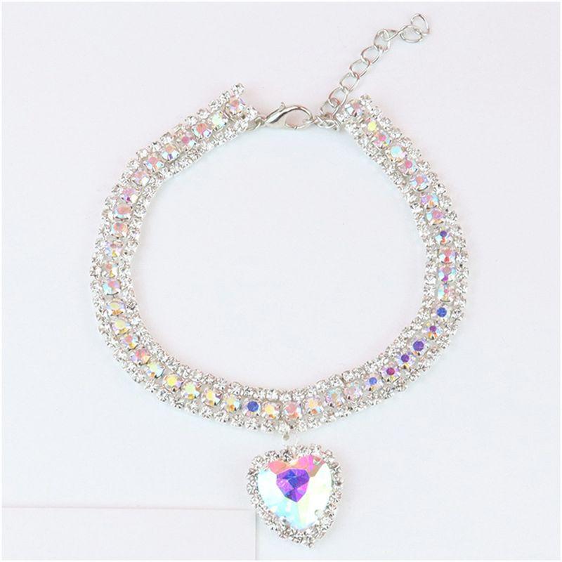 Practical-Dog Shiny Rhinestone Collar Cat Heart Diamond Jewelry Necklace Pet Bling Princess Collar Puppy Supplies Replacement Pa