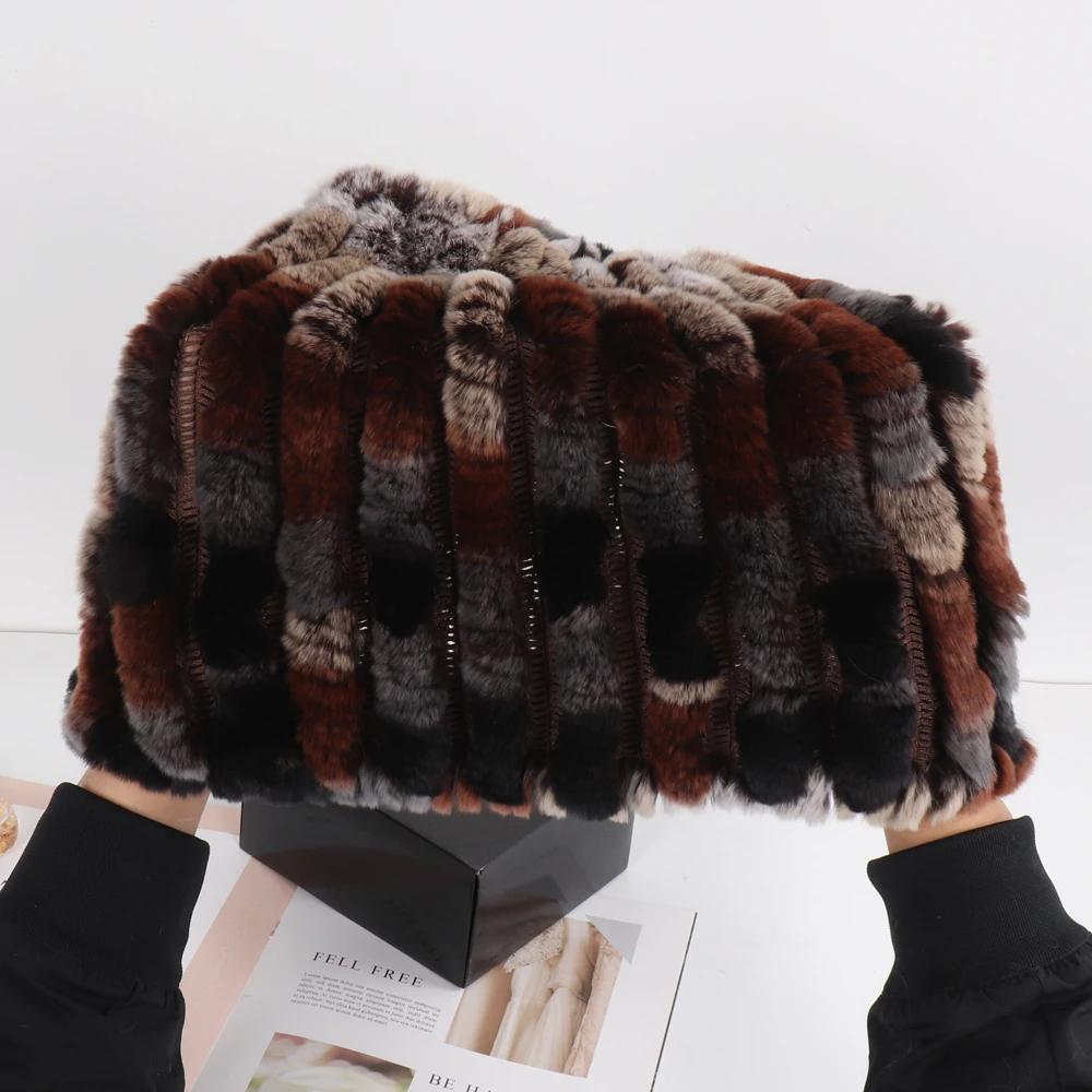 New lady real rex rabbit fur hat Natural warm rex rabbit fur hat scarf Women hand knitted soft real rabbit fur caps scarves