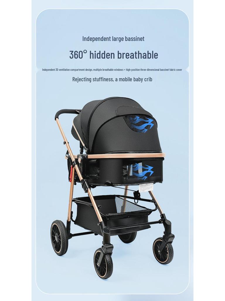 High Landscape Reversible Baby Stroller & Reclining Tricycle, Three-in-One with Large Wheels