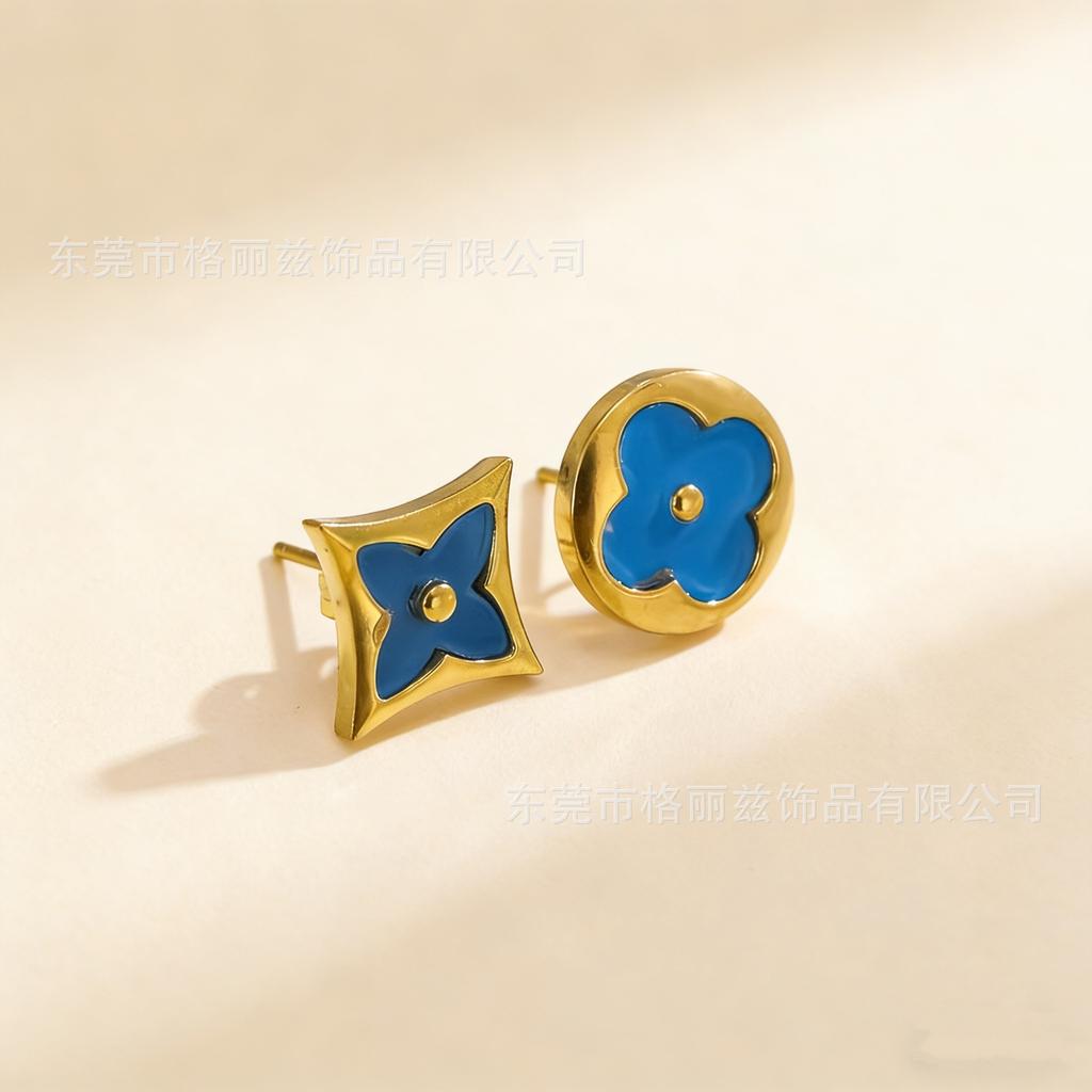 18K Gold Titanium Steel Non-Fading Four-Leaf Clover Earrings, Minimalist Women's Stud Earrings