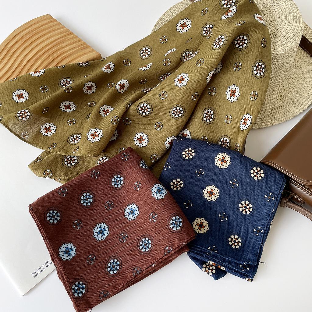 Korean retro high-end silk scarf women's new cotton feel small square scarf decorative sunscreen scarf scarf