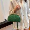 Chinese Style Prom Print Women Elegant Shoulder Bag Lady Chain Dinner Bags Green Shell Clip Fashion PU Leather