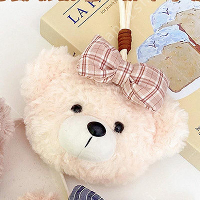 Adorable Fuzzy Teddy Bear Cute Mini Plush Bear With Bow Knot Plush Bag Soft Stuffed Animal Wallet Charm Pendant
