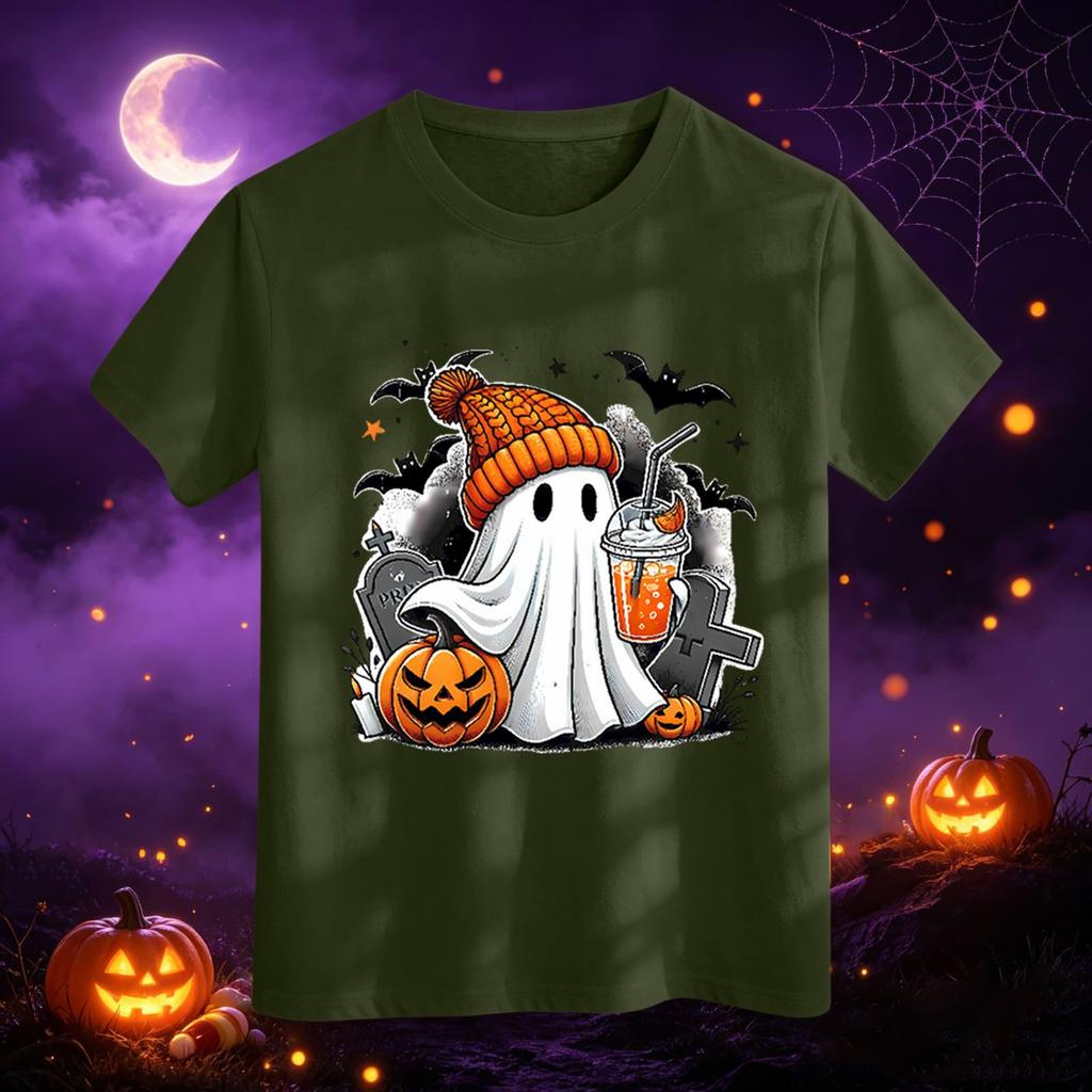 Kids' Halloween Printed Short Sleeve Neck T-Shirt, Loose Fit Top