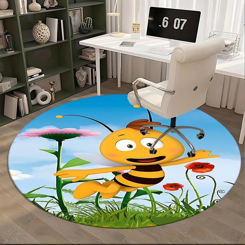 Bright Yellow Bee Chair Mat - Round Carpet for Home Decor, Office Use, Gift Idea Suitable for Bedroom