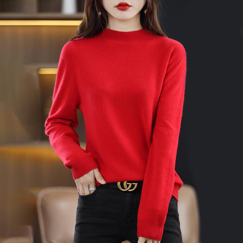 Women's Cashmere Half-Turtleneck Sweater - Thick, Loose, All-Match Wool Knit Pullover for Autumn and Winter