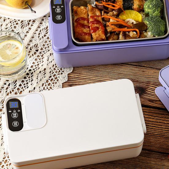 Elektryczne Podgrzewane Pudełko na Lunch Bezprzewodowe Izolowane Pojemnik na Lunch Akumulatorowe Przenośne Pudełko Bento 1L Pojemnik ze Stali Nierdzewnej Szczelny Podgrzewacz do Jedzenia
