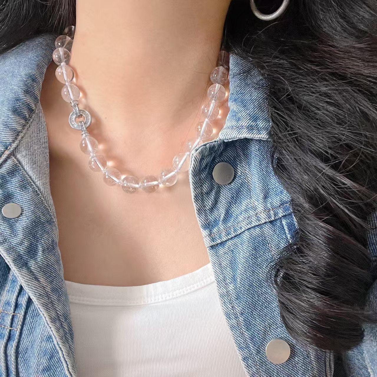 12Mm High Quality Natural White Crystal Clavicle Chain Necklace