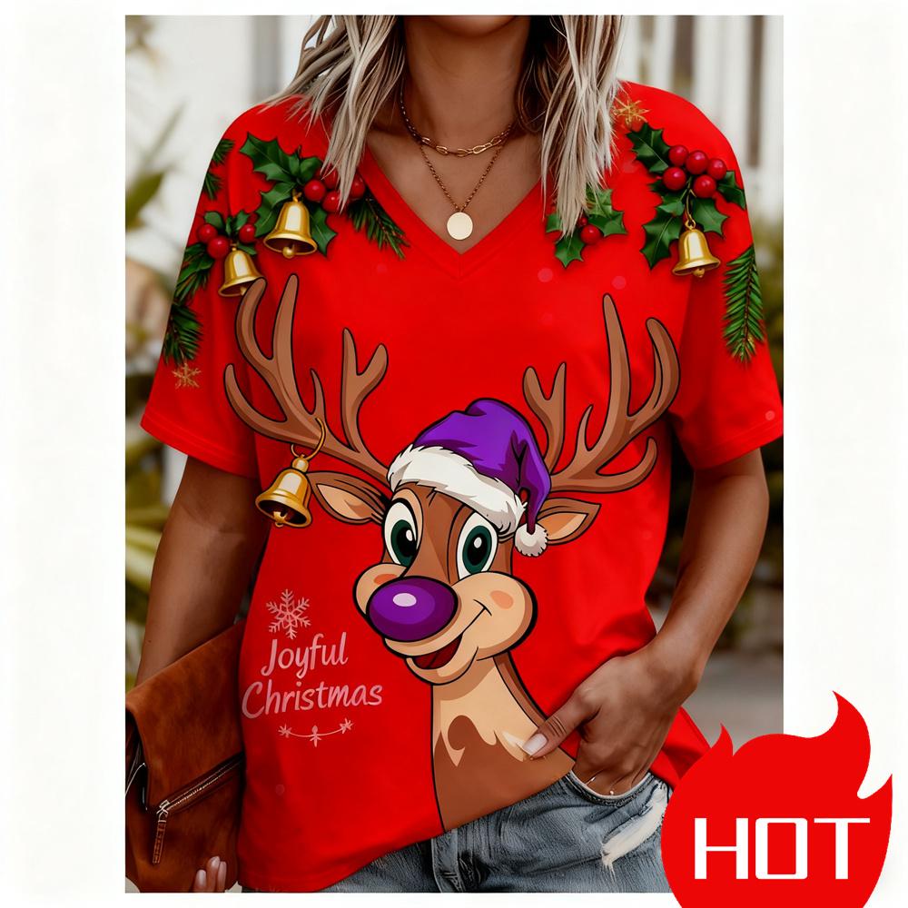 Christmas Women's T-shirt 3D pattern printing V-neck T-shirt quick-dry New Year's T-shirt New women's tops y2k clothes for woman