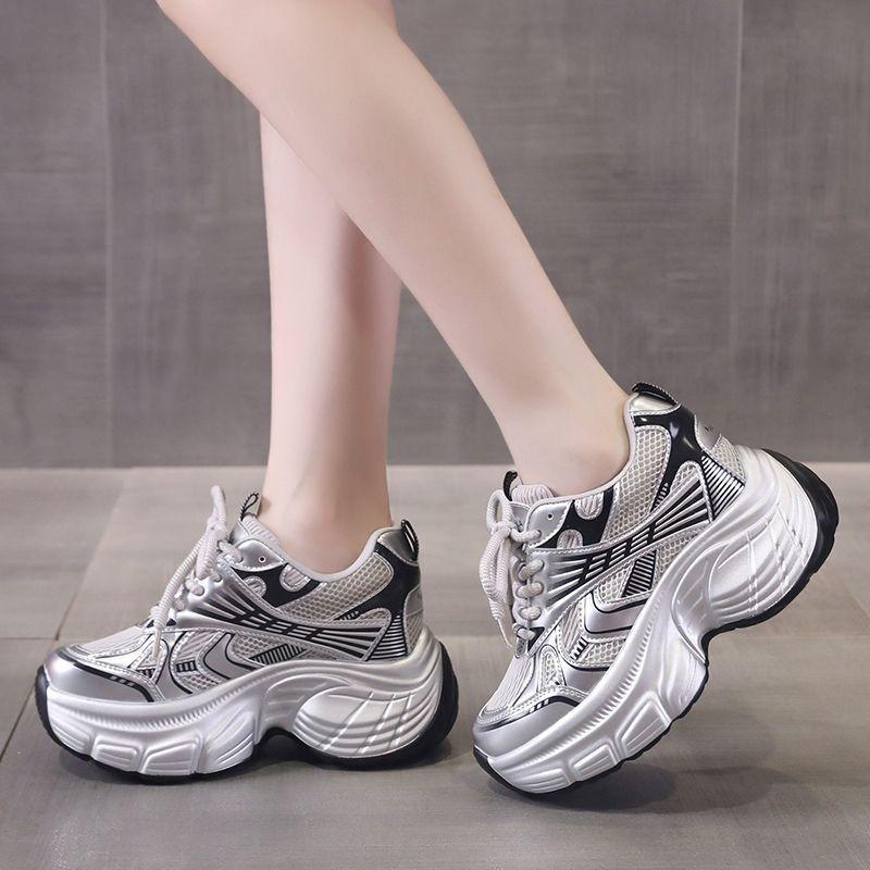 Platform Shoes Women's New Spring and Summer Mesh Silver Casual Sports Women's Shoes