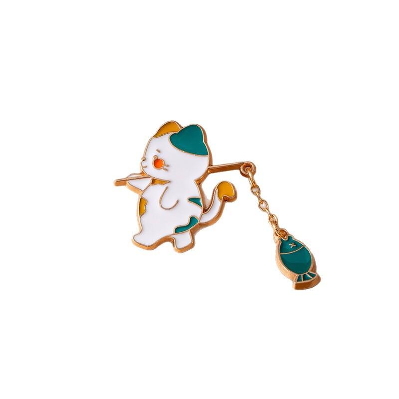Cartoon Cute Cat Fishing Series Badge Backpack Clothing Accessories Oil Drip Alloy Personality Badge