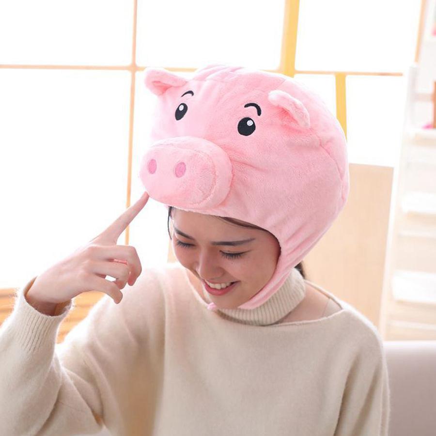 Funny Cosplay Lovely Animal Pig Nose Head Cover Christmas Headwear Plush Hat Home Decor Ornament Costume Party Halloween Props