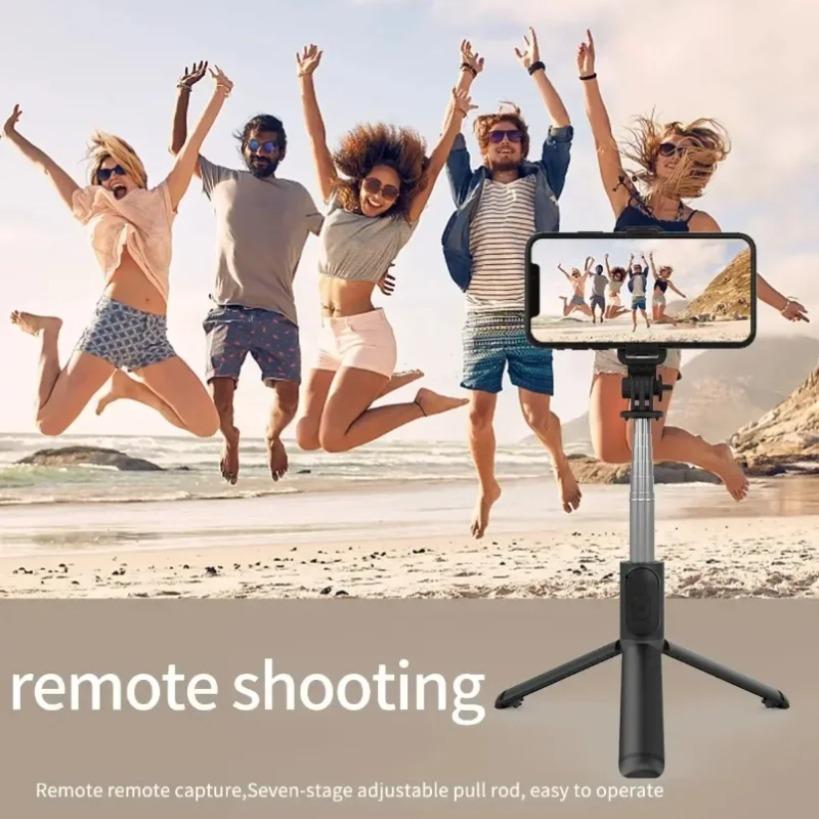 Multifunctional Bluetooth selfie stick with wireless remote and extendable desktop tripod phone stand for smartphones