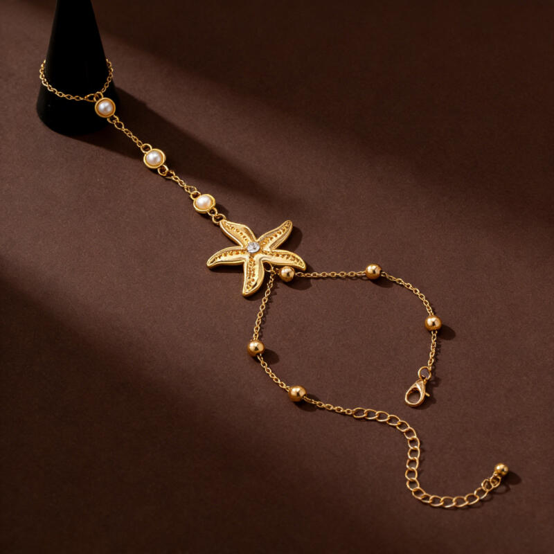 Bohemian Starfish Pearl Bracelets for Women Ladies Ocean Style Gold Color Finger Rings Bracelets Beach Party Jewelry Accessories
