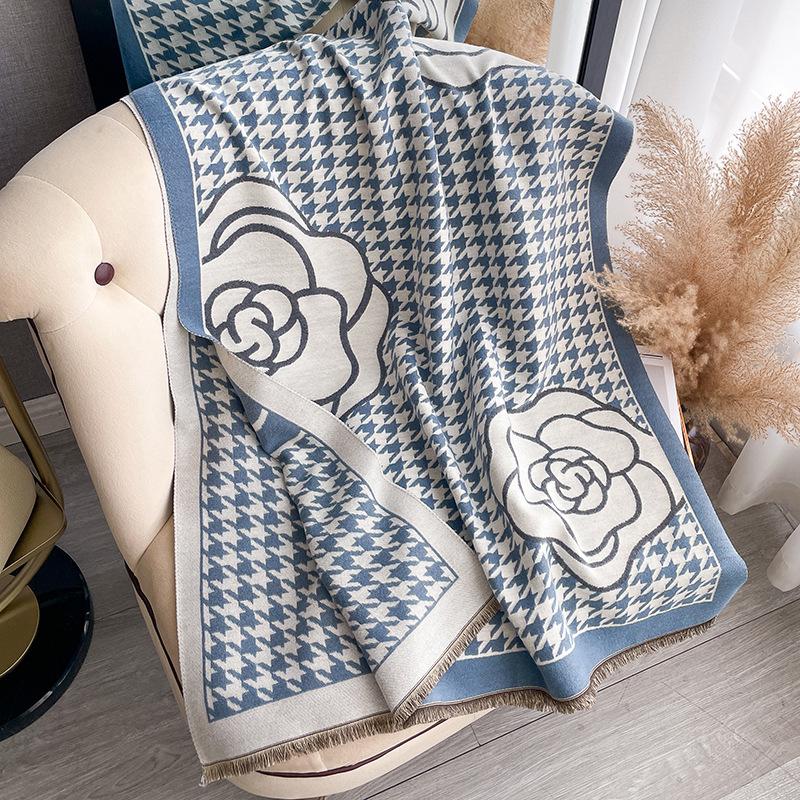 Winter Houndstooth Scarf Scarf Scarf Neck Thickened Warm Double-Sided Floral Shawl Scarf