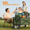 81L Festival Trolley On Wheels, Compact Garden Folding Trolley Cart with Adjustable Handle 80L Green