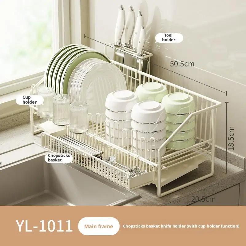 Kitchen Drain Dish Rack Holder Sink Countertop Bowl Chopstick Cutlery Storage Basket Dishes Organizer Hanger Draining Shelf