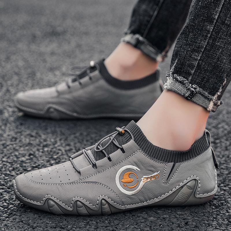 Popular Leather Sock Shoes Fashion White Sneakers For Men Casual Mens Shoes Genuine Leather Breathable Outdoor Shoes Man Loafers