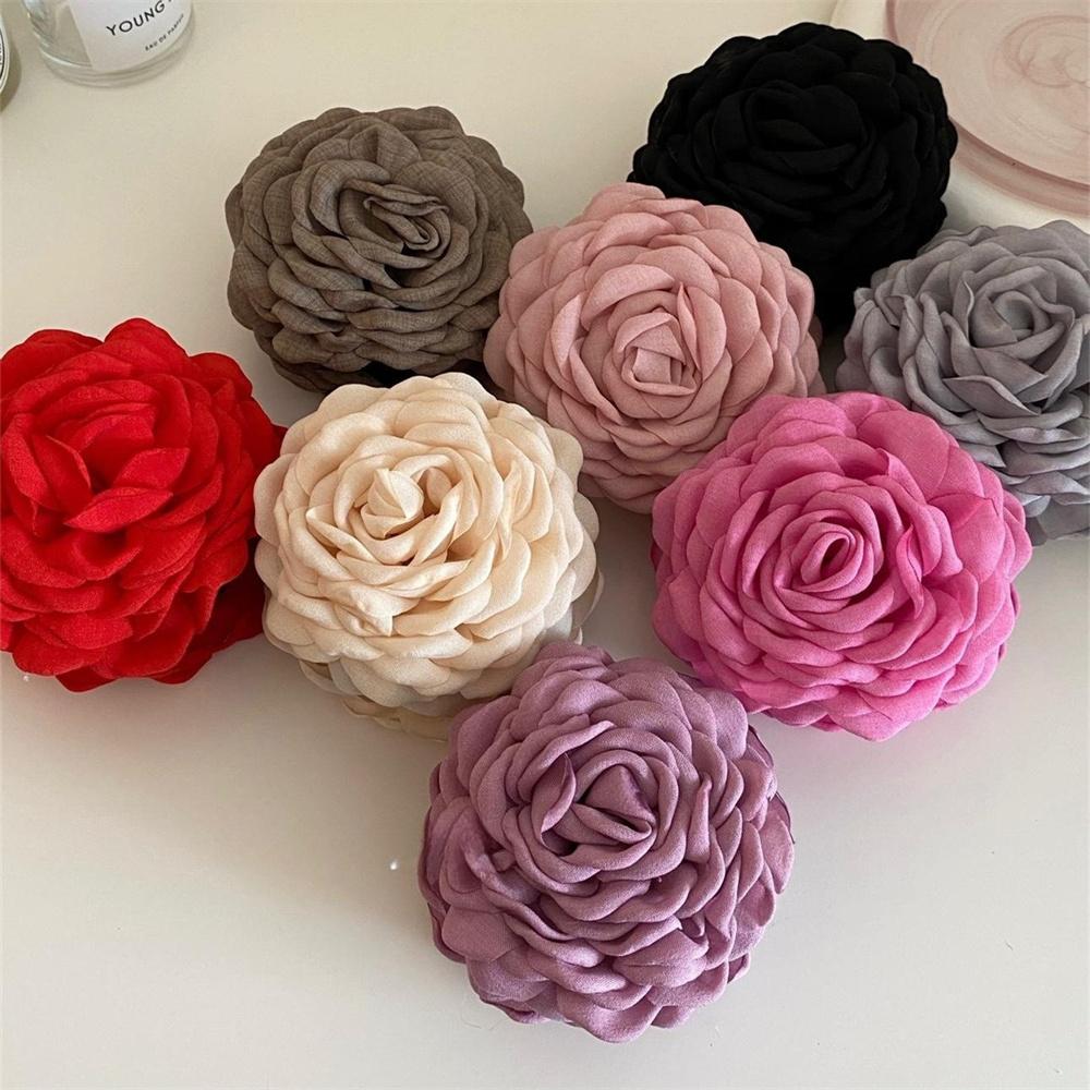 Rose Flower Large Hair Claw Handmade Fabric Flowers Grab Hair Clip Sweet Shark Clip Hair Accessories for Women Girls 8/10/12cm