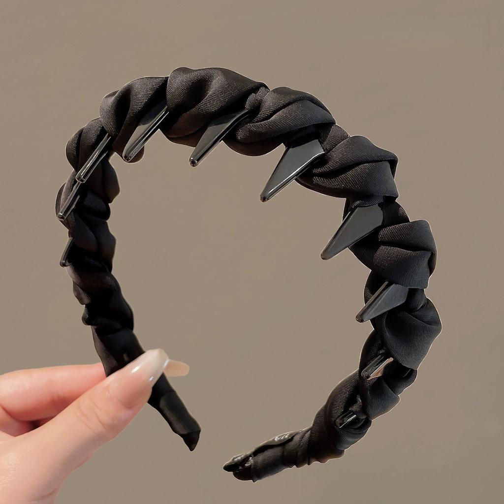 Solid Color Satins Non-Slip Headband Teeth Stretchy Fabric Wrapped Hairband for Women Daily Hair Accessories