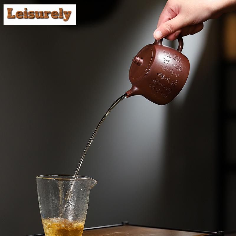 210ml Handmade Yixing Purple Clay Teapot Handmade Carved Handuo Pot Raw Ore Purple Zhu Mud Kettle With Infuser Zisha Tea Set Tea