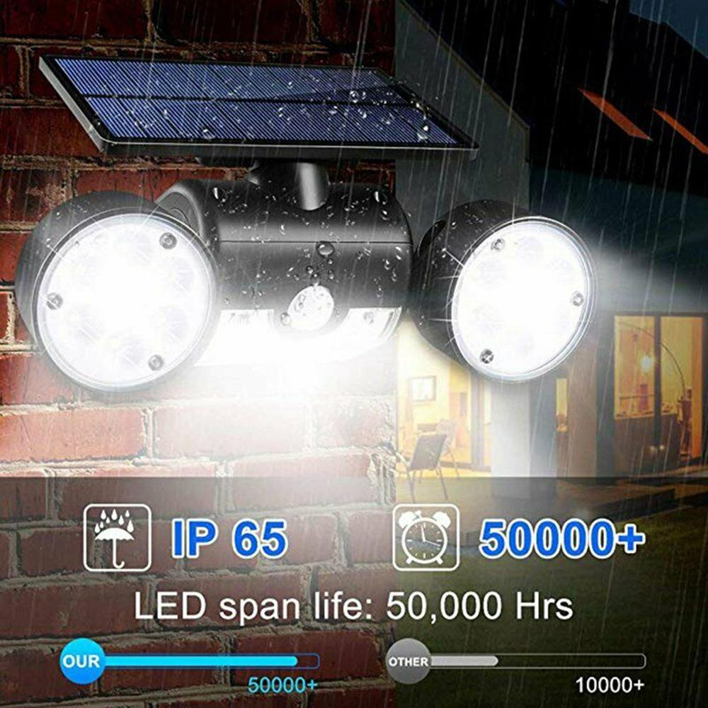 30 LED Solar Light Waterproof PIR Motion Sensor Wall Lamp Solar Powered Adjustable Angle Dual Head Garden Spotlight