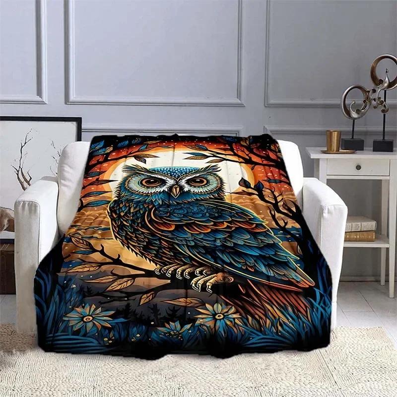 Owl Pattern Throw Blanket Warm Soft Fluffy for Kids  Adults Ideal for Sofa Bed Outdoor Travel Camping Cartoon Design  Sizes Avai