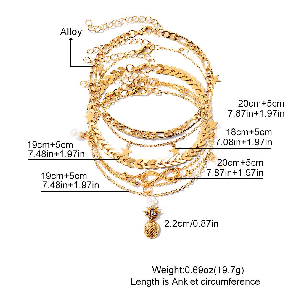 Retro Pineapple Pearl Multi-layer Anklet Set - High-end Girls' Foot Jewelry