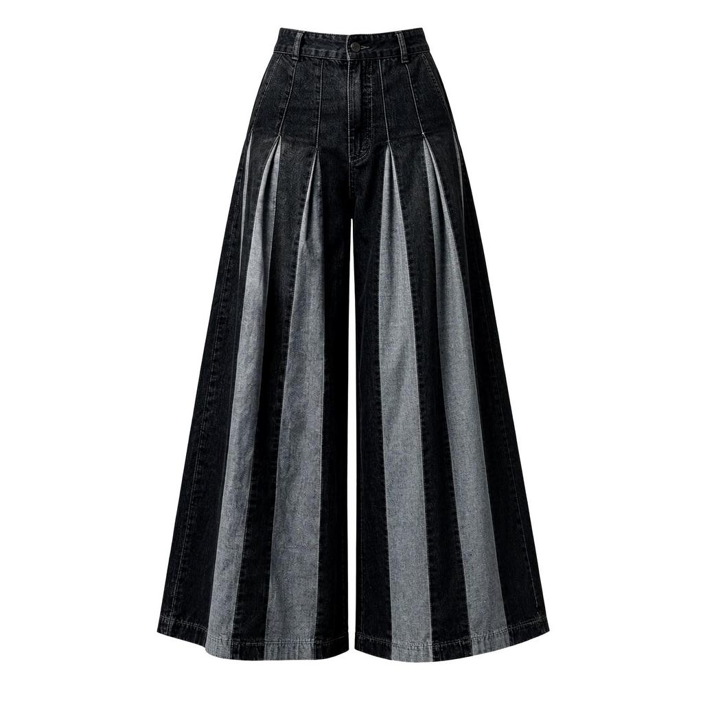 Damen Casual Vintage Lockere Passform Patchwork Weites Bein Denim Jeans für den Alltag