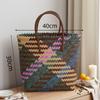 Borsa intrecciata a mano in rattan imitazione con manici in bambù - Cesto per la spesa, Souvenir, Borsa di paglia, o Tote per pendolari