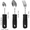 Adaptive Utensils 3pcs Curved Spoon Fork with Non- Handles Stainless Steel Eating Silverware for Hand Tremors Elderly