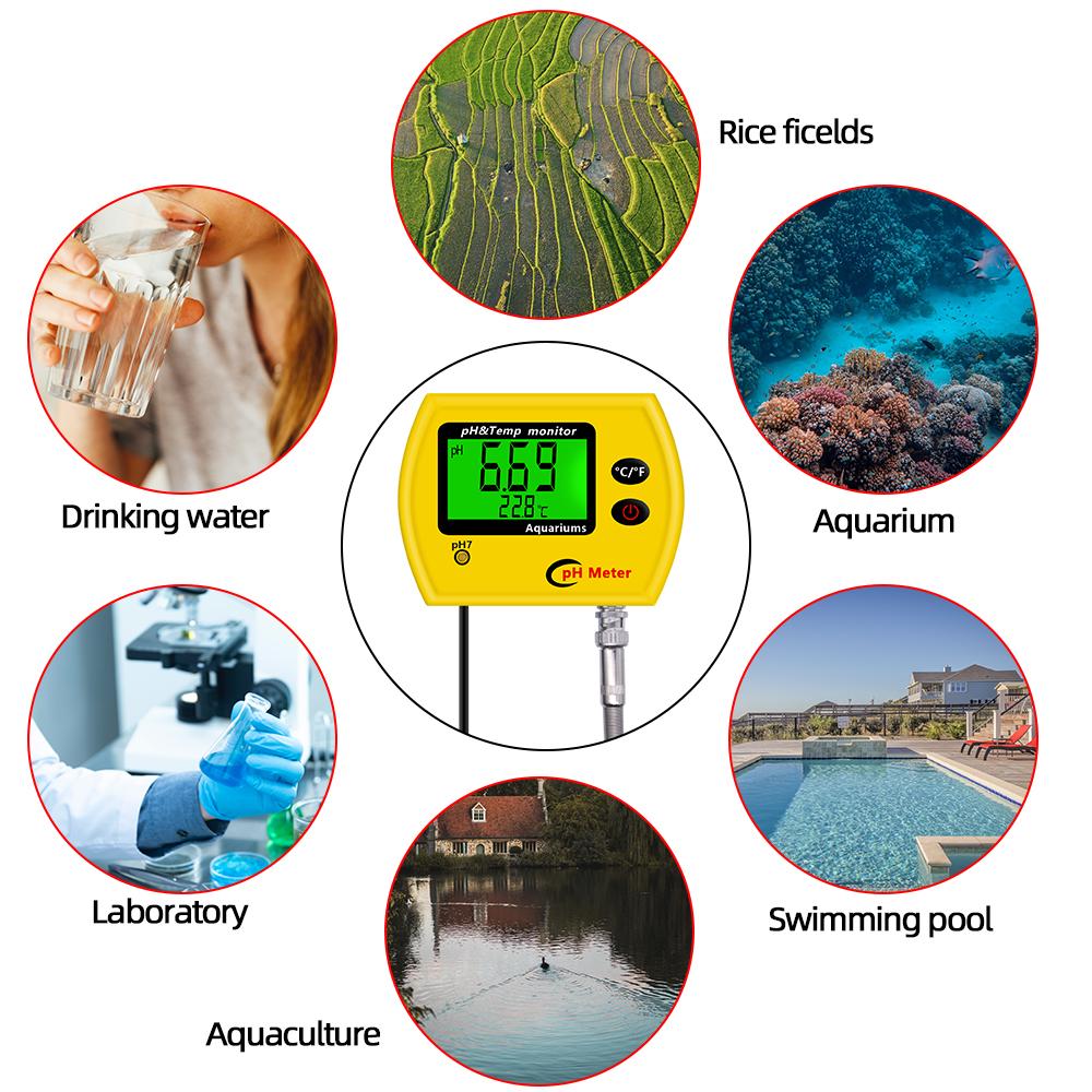 PH-991 Water Quality Tester Digital PH Meter Temp Detector Online PH&Temp Monitor Water PH Analyzer for Pool Aquarium Hydroponic