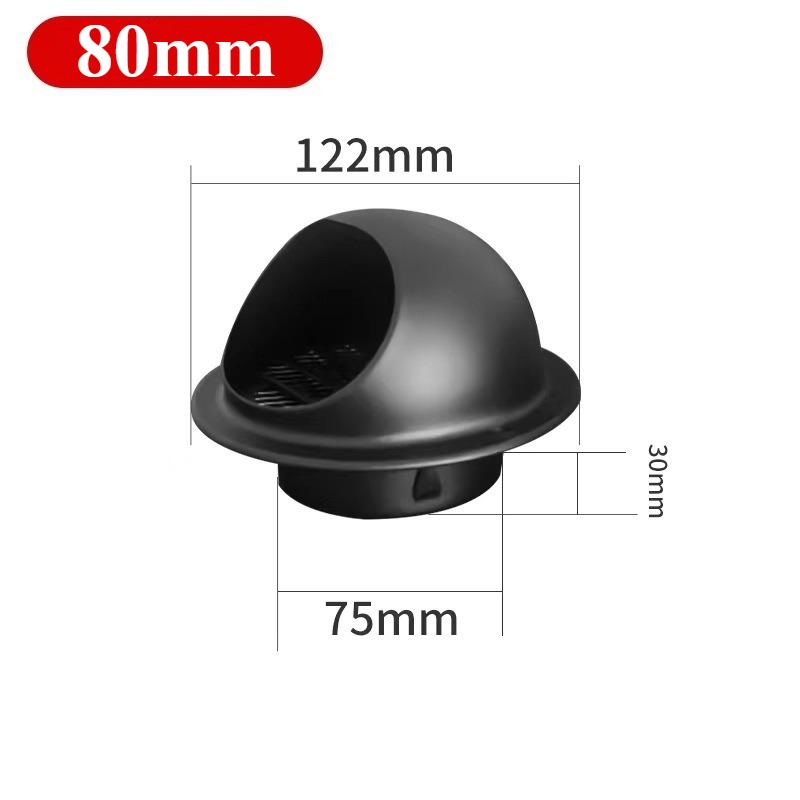 60 Mm ~ 200 Mm Stainless Steel Black Exhaust Hood Wall Wall Vent Cap with Built-in Fine Mesh Air Vent Outlet Grille Louvres