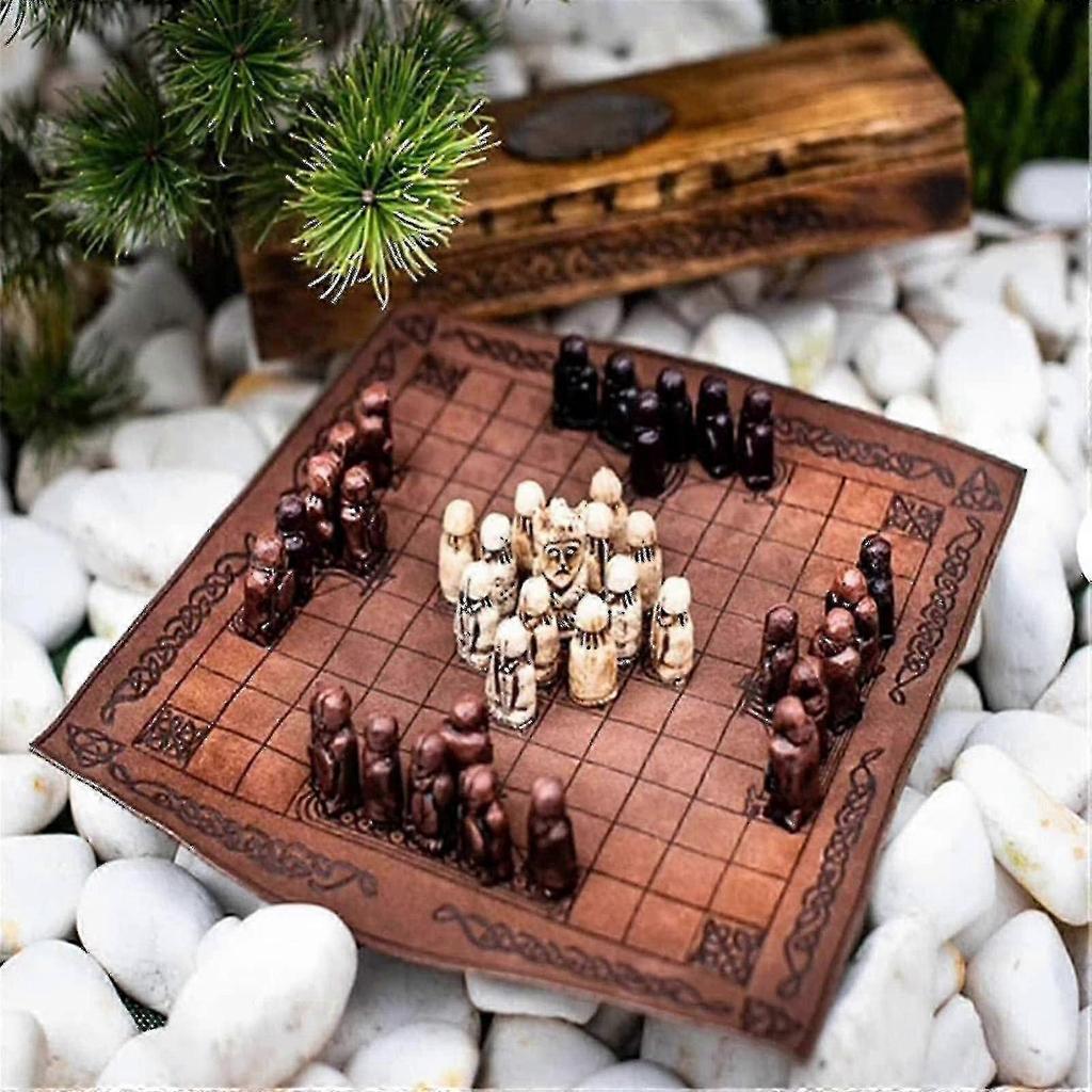 Jeu de société Hnefatafl, Échiquier Viking, Échiquier en Bois, Ensemble de Voyage Adulte/Enfant avec Boîte en Bois