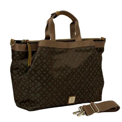 CHRISTIAN OLIVIER Große Tote Bag mit Schultergurt, 7629, Khaki, Monogramm Jacquard-Webart, Wasserabweisend, Leicht, Passt für DIN A4, 2-Wege, Ca.