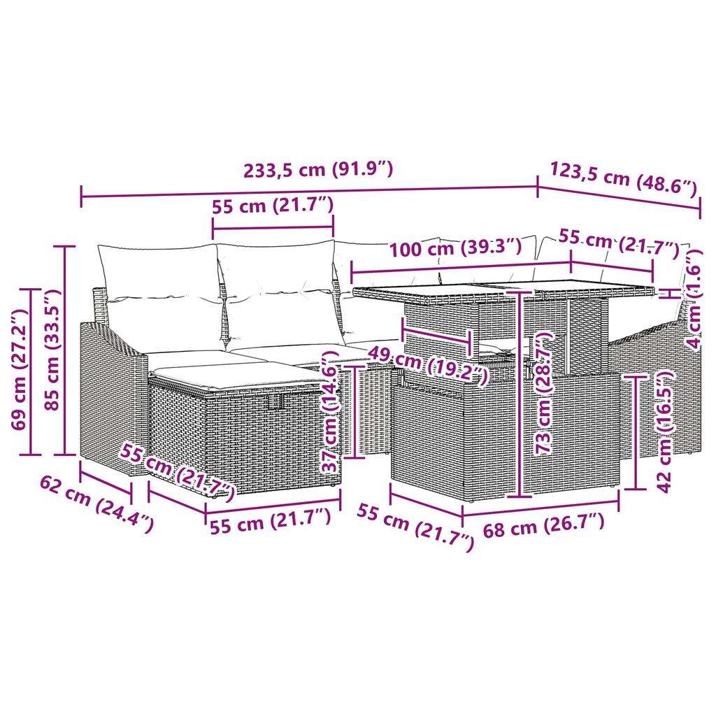 Garden Sofa Set 7 Pieces Poly Rattan