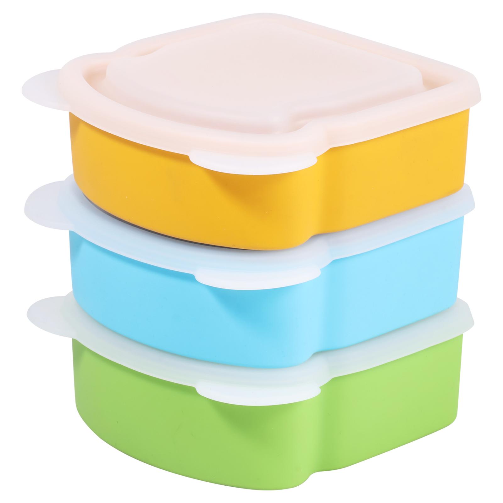 

3 Pcs Reusable Bento Silicone Sandwich Box with Lid Food Container Dishwasher and Microwave Safe Sandwich Storage Box for School