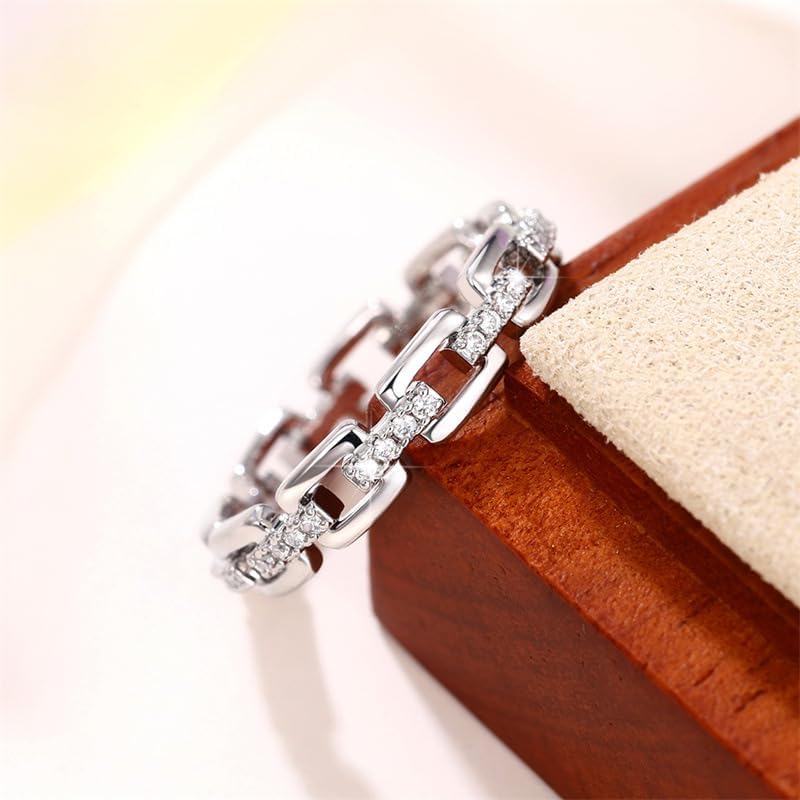 925 Sterling Silver Shiny Full Diamond Ring Chain Shaped Diamond and Zirconia Index Ring Cubic Zirconia Cocktail Rings CZ Diamond Ring Eternity